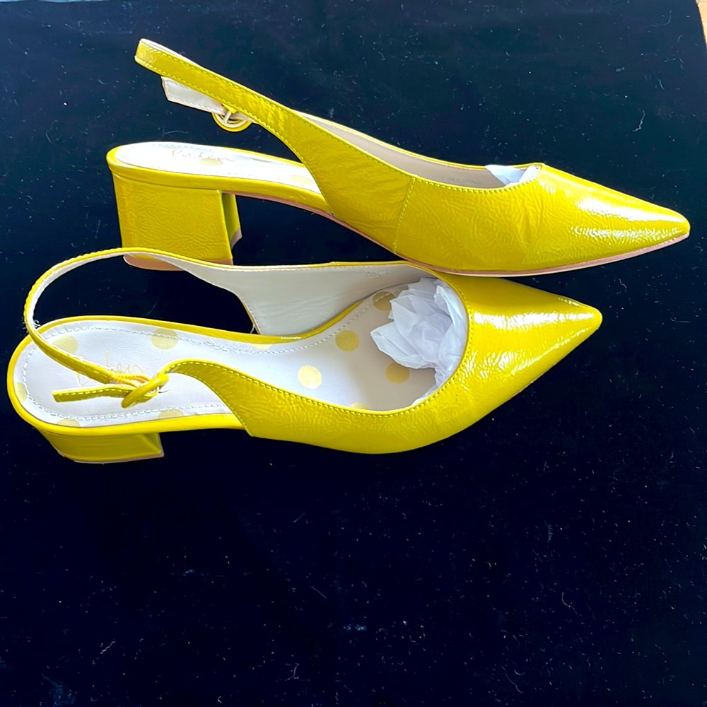 Boden Florrie Patent Leather Mud Block Heel Slingback Pumps Mustard EU 41